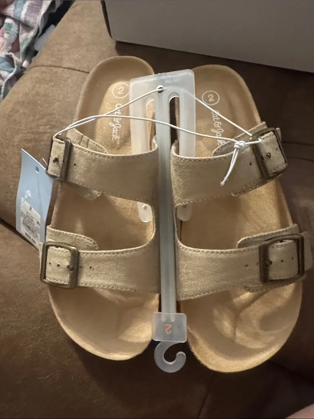 Kids Neutral Beige Dual-Buckle Sandals